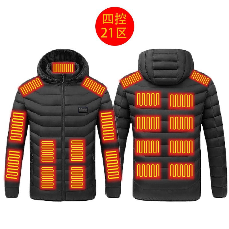 “USB Heated Jacket – 4-Zone Electric Winter Coat with Adjustable Temperature, Cold-Proof Heating Cotton Clothing”