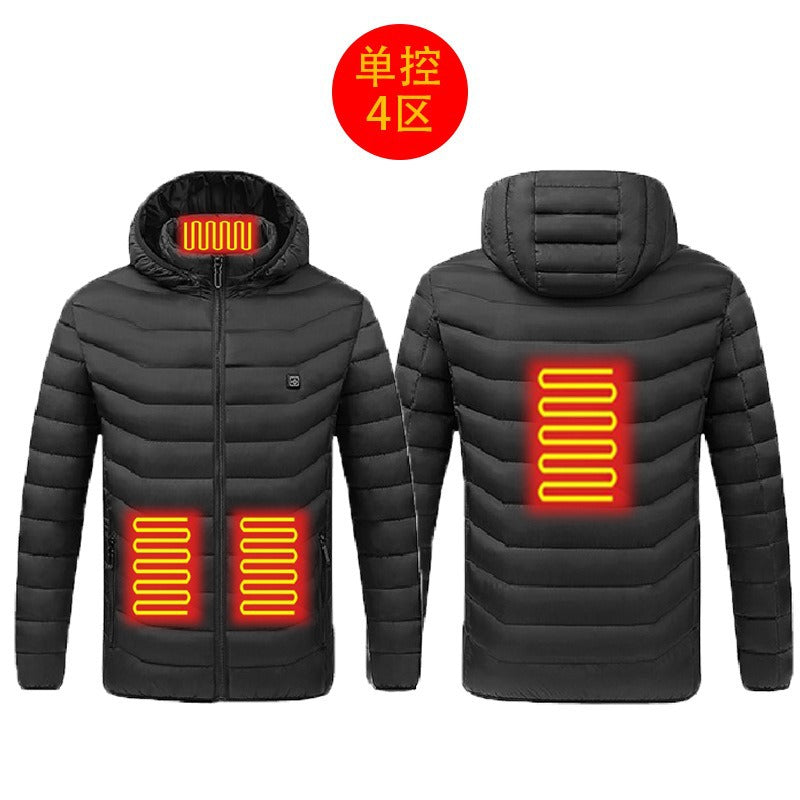 “USB Heated Jacket – 4-Zone Electric Winter Coat with Adjustable Temperature, Cold-Proof Heating Cotton Clothing”