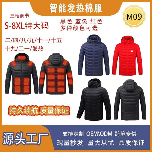 “USB Heated Jacket – 4-Zone Electric Winter Coat with Adjustable Temperature, Cold-Proof Heating Cotton Clothing”