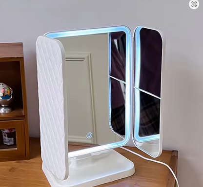 Trifold LED Makeup Mirror with Touch Control & 2X/3X Magnification – Bright, Lightweight & Perfect for Daily Beauty Routines