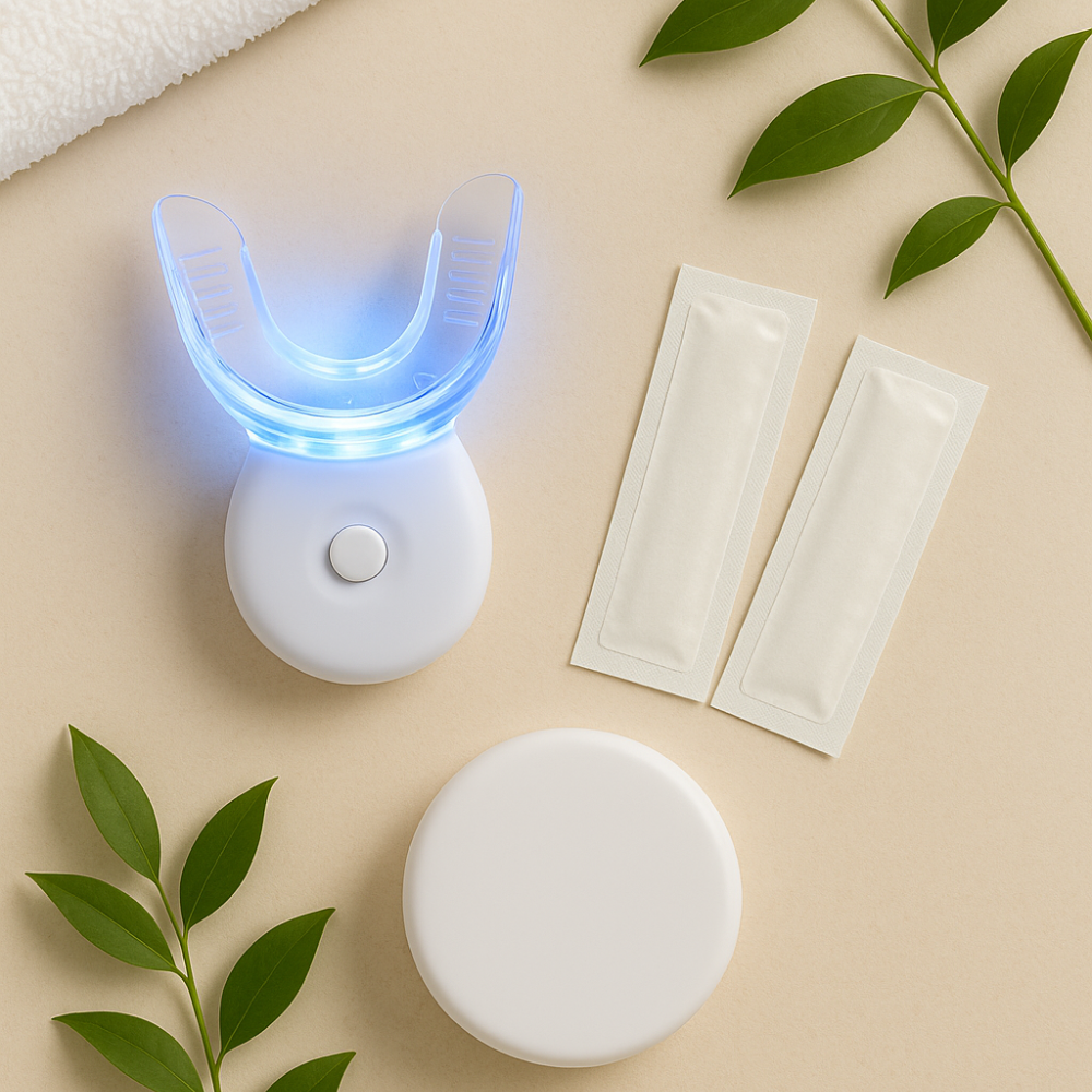 Teeth Whitening Kit | LED Light & Whitening Strips